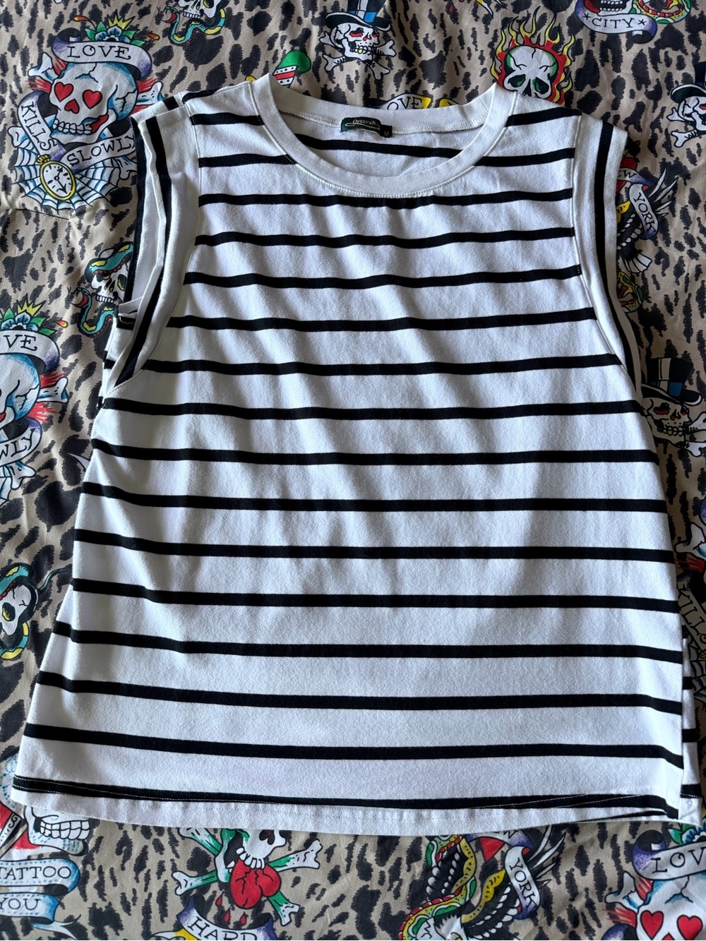 Women’s Black & White Striped Sleeveless Tank Top